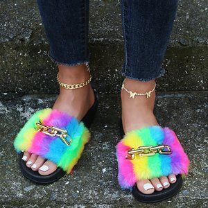 Black Sole Rainbow slides with detachable chain